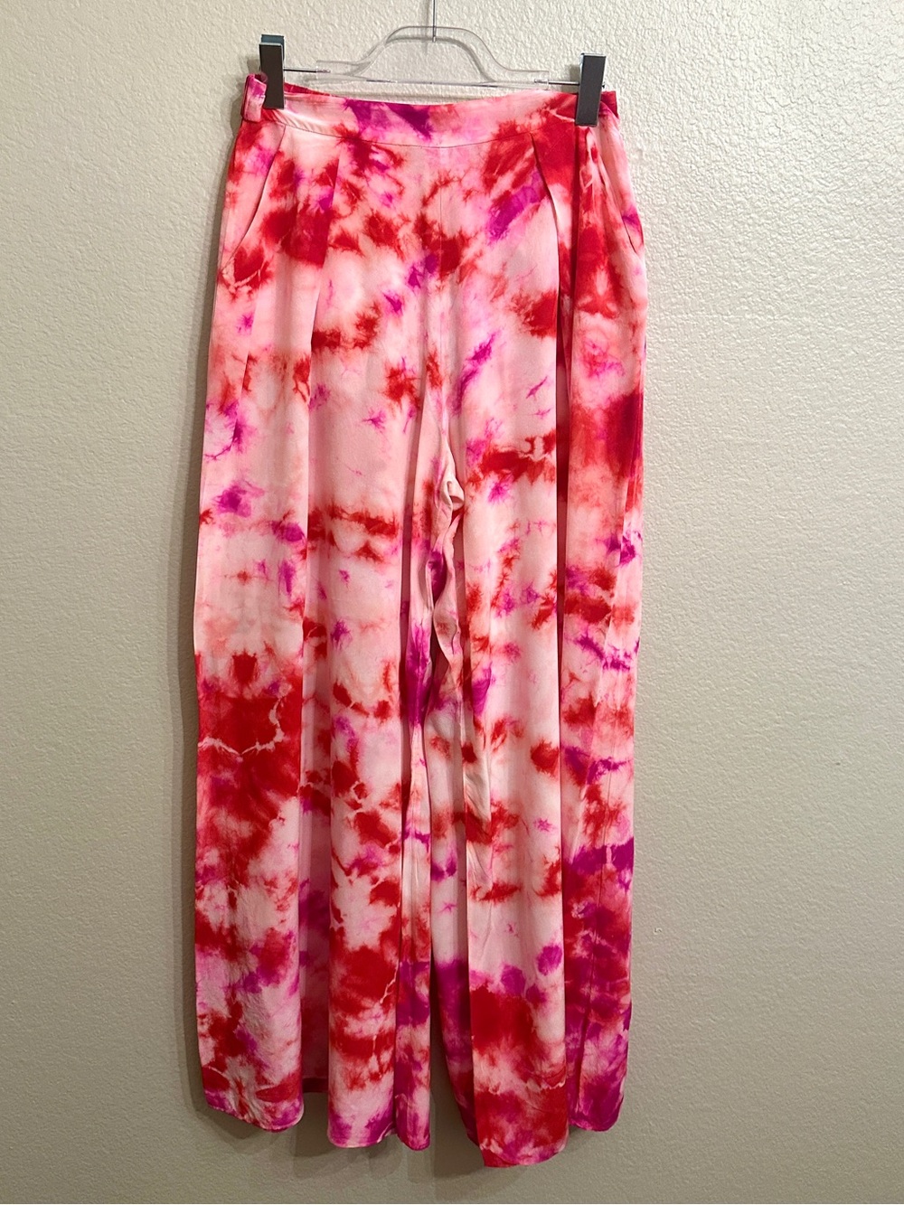 Trina Turk 100% Silk Pink Tie Dye Wide Leg Pants Size S